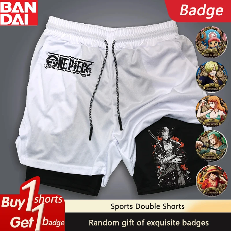 

2025 ONE PIECE Anime Luffy Sauron Peripheral Printed Double-layer Shorts Men's American Summer Loose Sports Breathable Pants