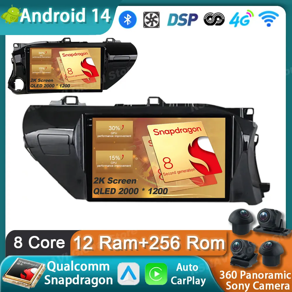 

Car Radio Android 14 For Toyota Hilux Pick Up AN120 2015 - 2020 RHD GPS Carplay Multimedia Player Navigation Stereo Auto DSP BT