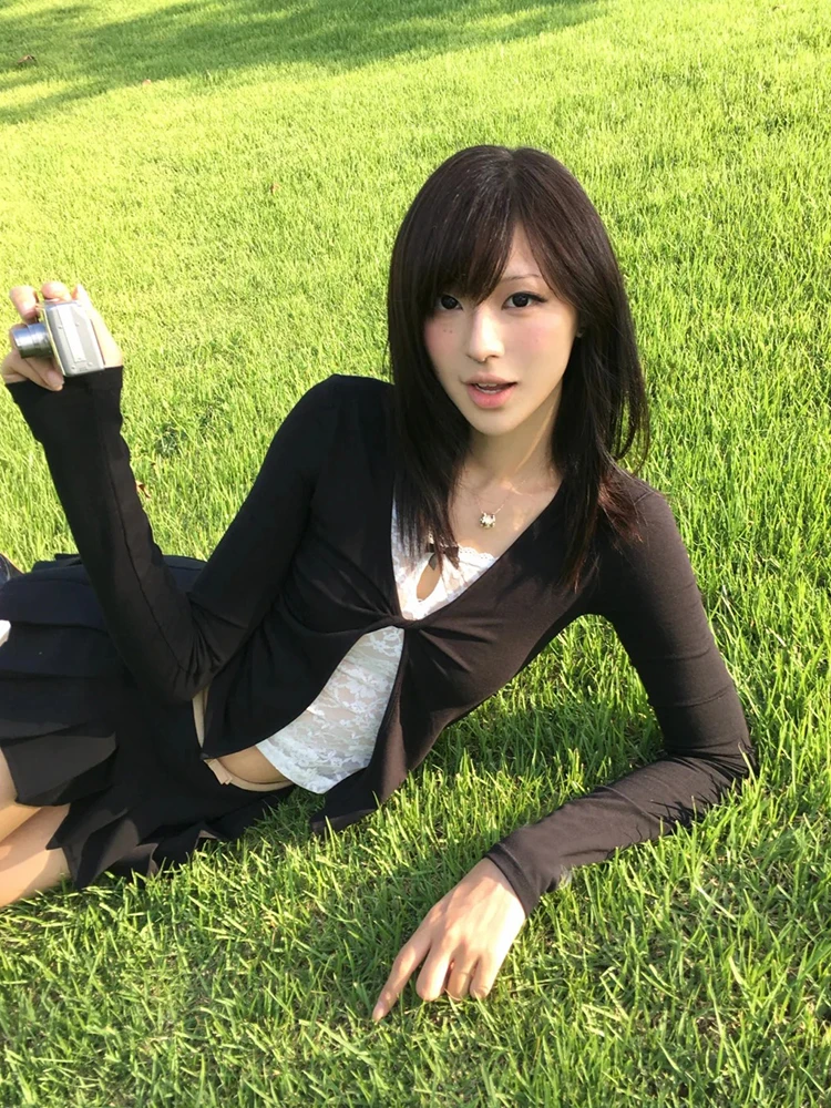 Tonngirls Y2k Japanisches T-Shirt für Damen, langärmelig, mit Patchwork und Spitze, kurzes Oberteil, Streetwear, Vintage- und Grunge-Oberteile, ästhetisches T-Shirt im Stil der 2000er Jahre. – Detail 7