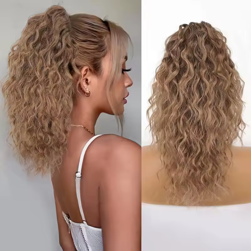 Synthetic Claw Long Wavy Ponytail Extension Black Brown 18-30" Curly Pony Tail Clip in Hair Extensions Fluffy Natural Looking - Image 17