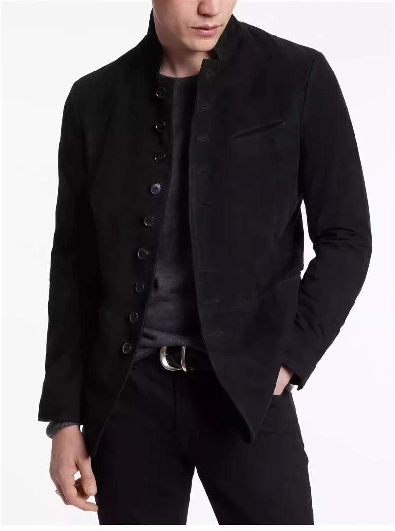 

Mountain Goat Top Layer Fce Skin Men's Genuine Leather Jaet Single Button Long Sle Busin Casual Autumn Coat