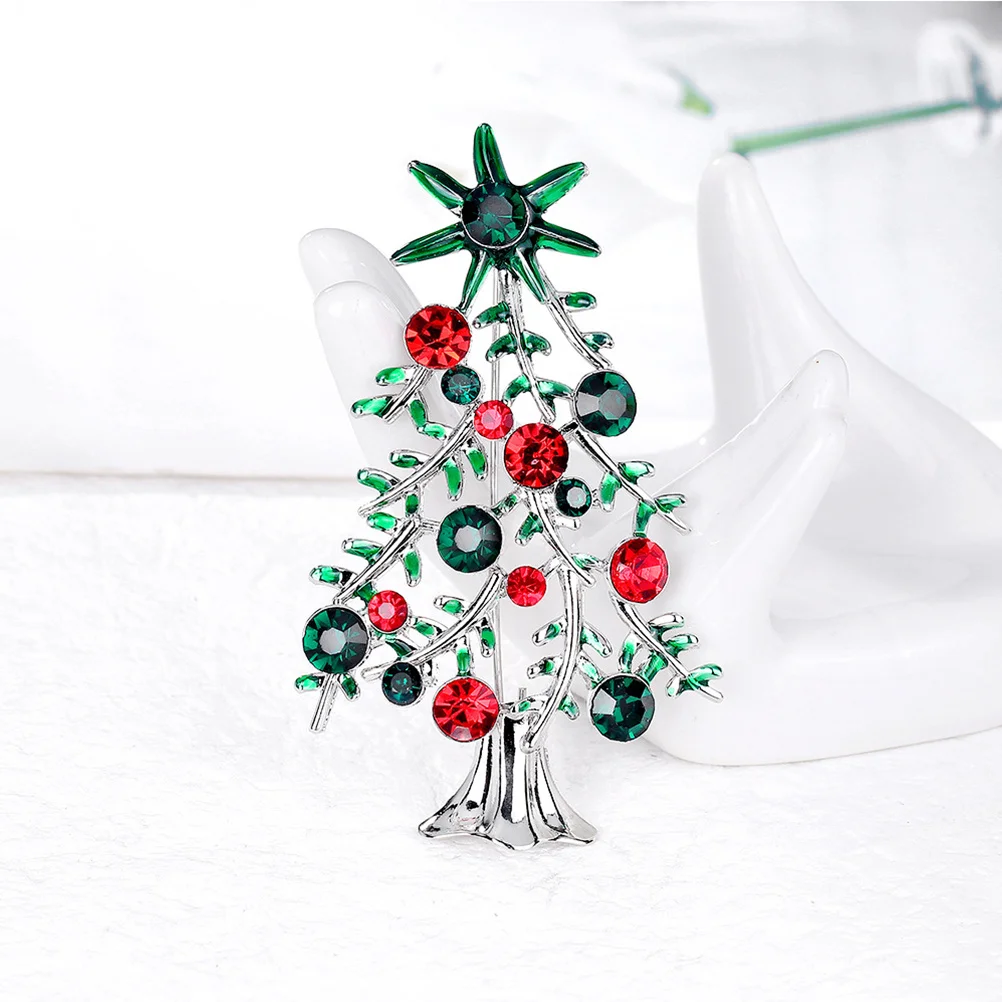 Christmas Tree Brooch Pin Rhinestone Women Fashion Jewelry Gift For Her Coat Scarf Accessory Xmas Party Decor