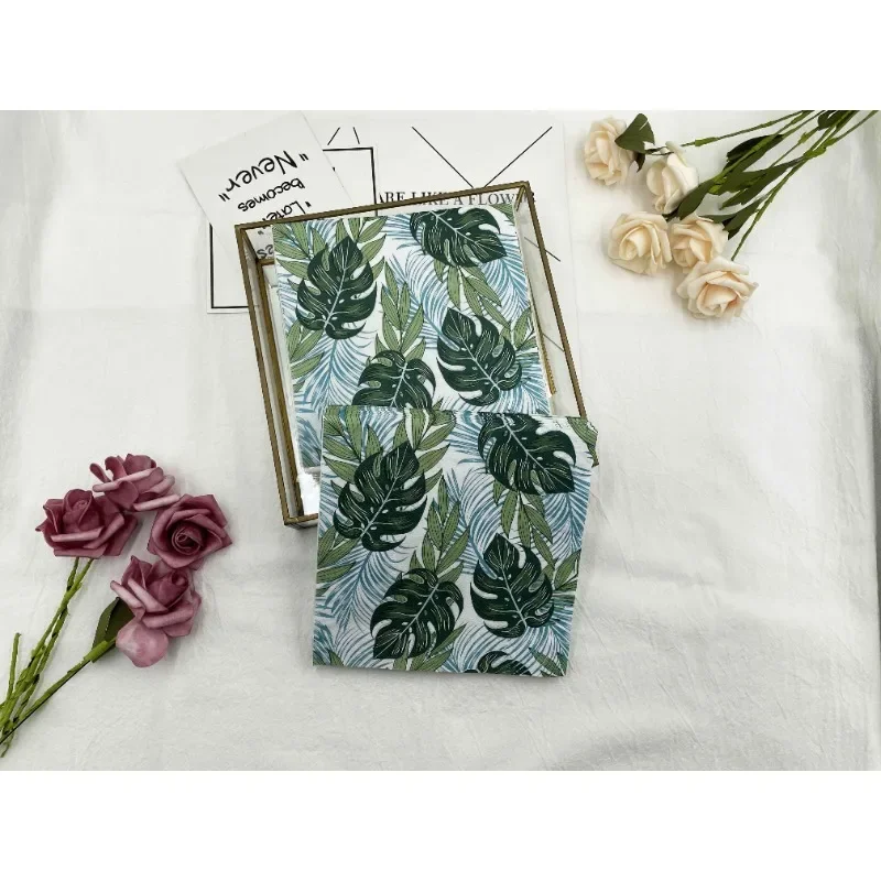 Colourful Printed Napkins 2 Layers of Green Leaves Square Paper Napkins Disposable Decorative Table Setting Coffee Shop Napkins