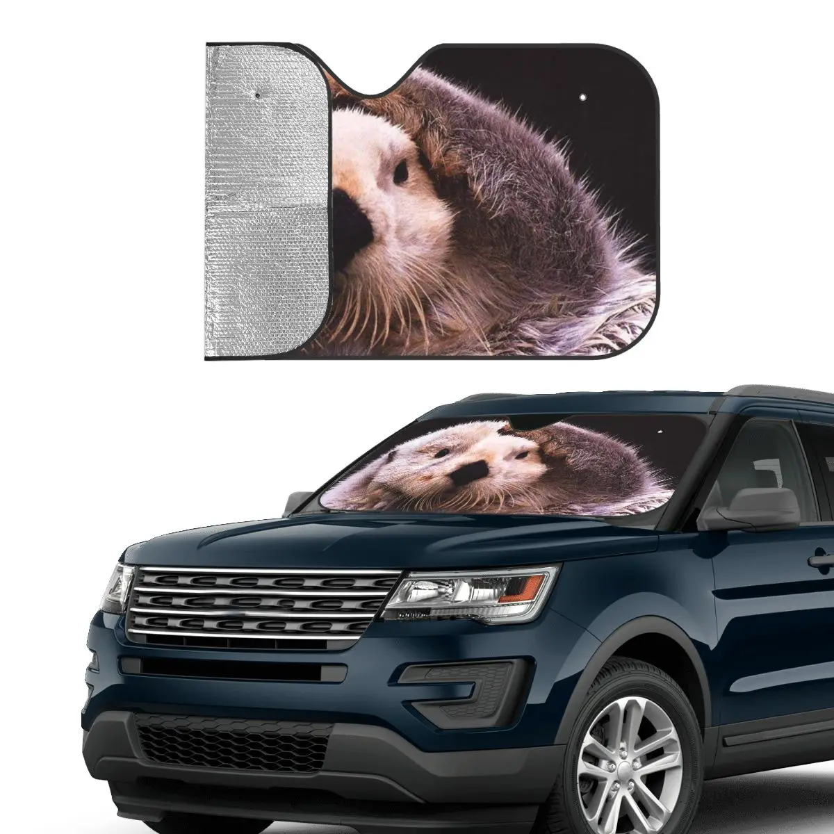 Sea Otters Plaid Windshield Sunshade Animal Collage Fashion Cover Front Block Window  Sunshade Visor Ice Shield Dust Protection