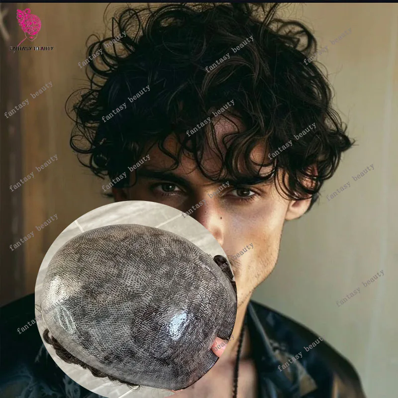 

Необнаружимый 28 мм натуральный черный вьющийся 100% человеческие волосы мужской парик супер тонкий MicroSkin Pu Man серый 1B40 1B65 прочный протез