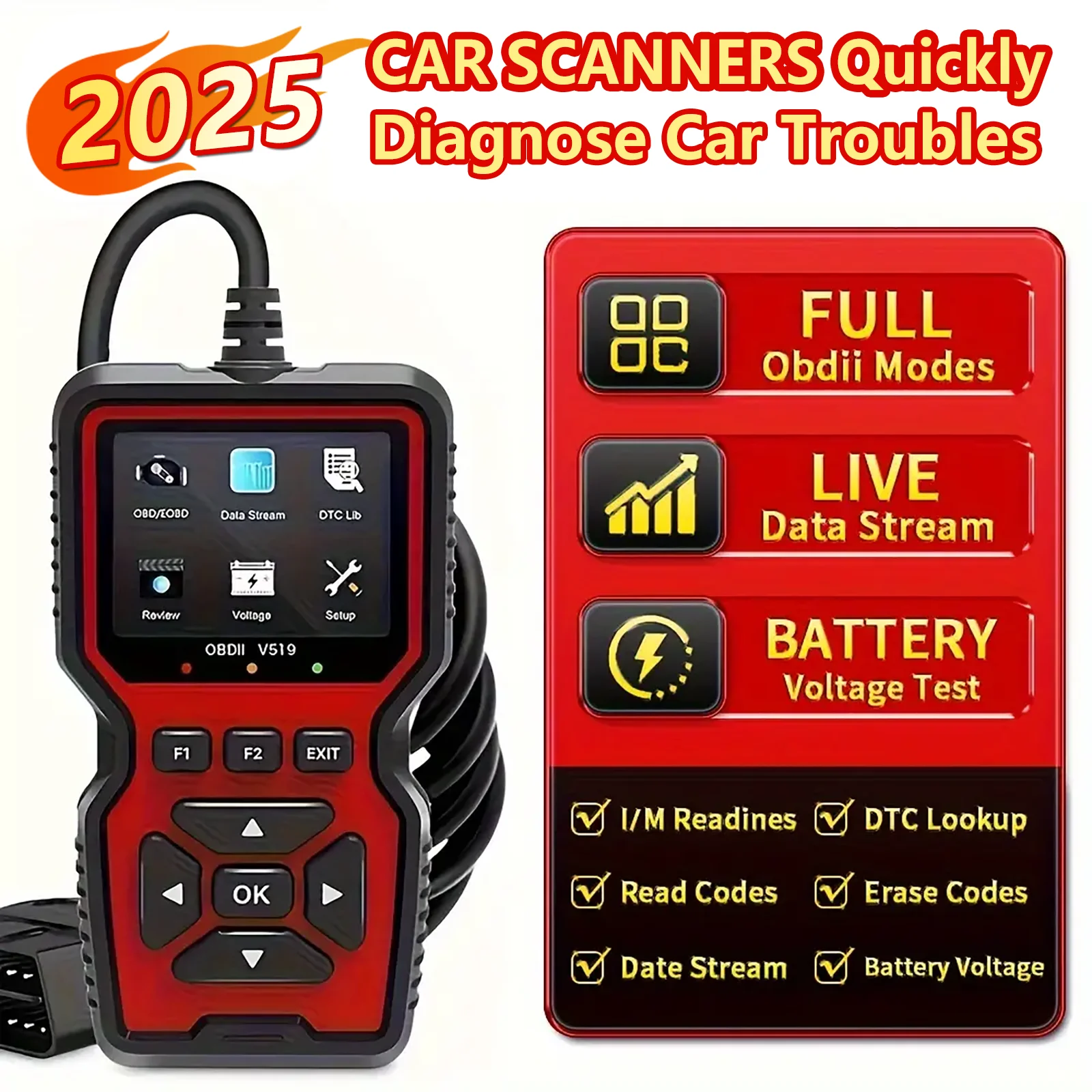 

V519 OBDII Code Reader Professional Diagnostic Code Tool Live Data Check Engine Light Read and Erase Codes Mechanical Scanner