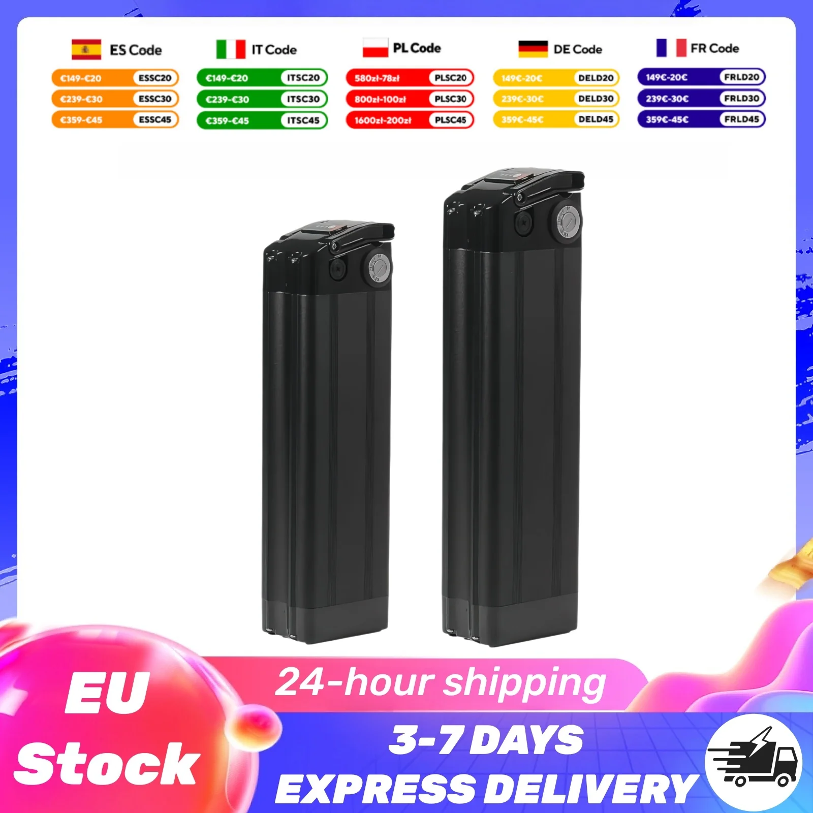 36V 48V Silverfish E-Bike Akku 15Ah 20Ah 18650 Lithium-Akku mit eingebautem BMS für 250W 350W 500W 750W 1000W Bafang Motor Faltfahrrad-Akku mit Ladegerät