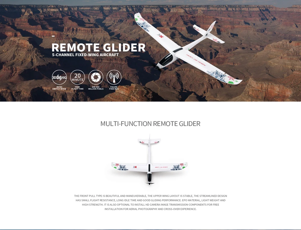 WLtoys XK A800 RC飛行機 5CH 780mm翼幅 ラジコン グライダー 3D6G