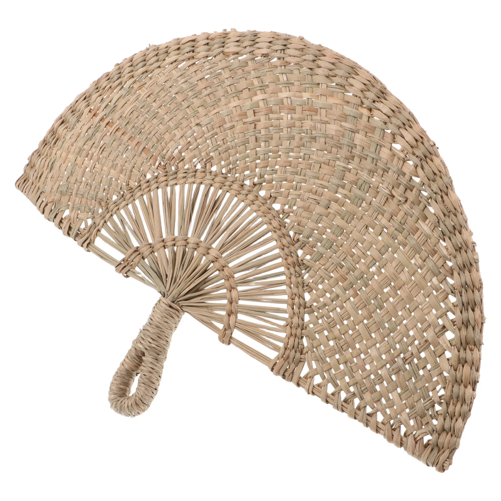 

Asian Woven Fan Handmade Straw Semicircle Fan Wall Art Rustic Farmhouse Hanging Boho Style Wedding Decorative Fans