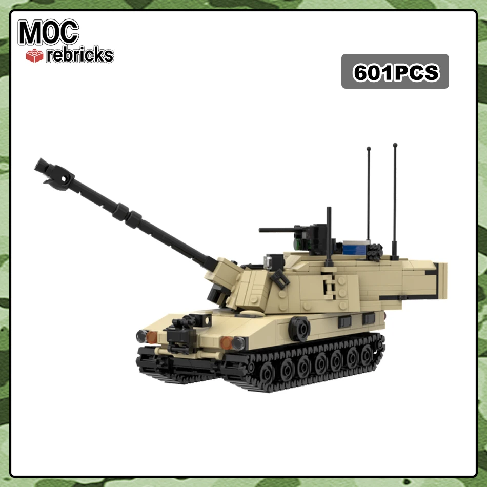 

American Military Series MOC Self-propelled Artillery M109 Paladin Tan Version Building Block Assembly Model Vehicle Bricks Toys