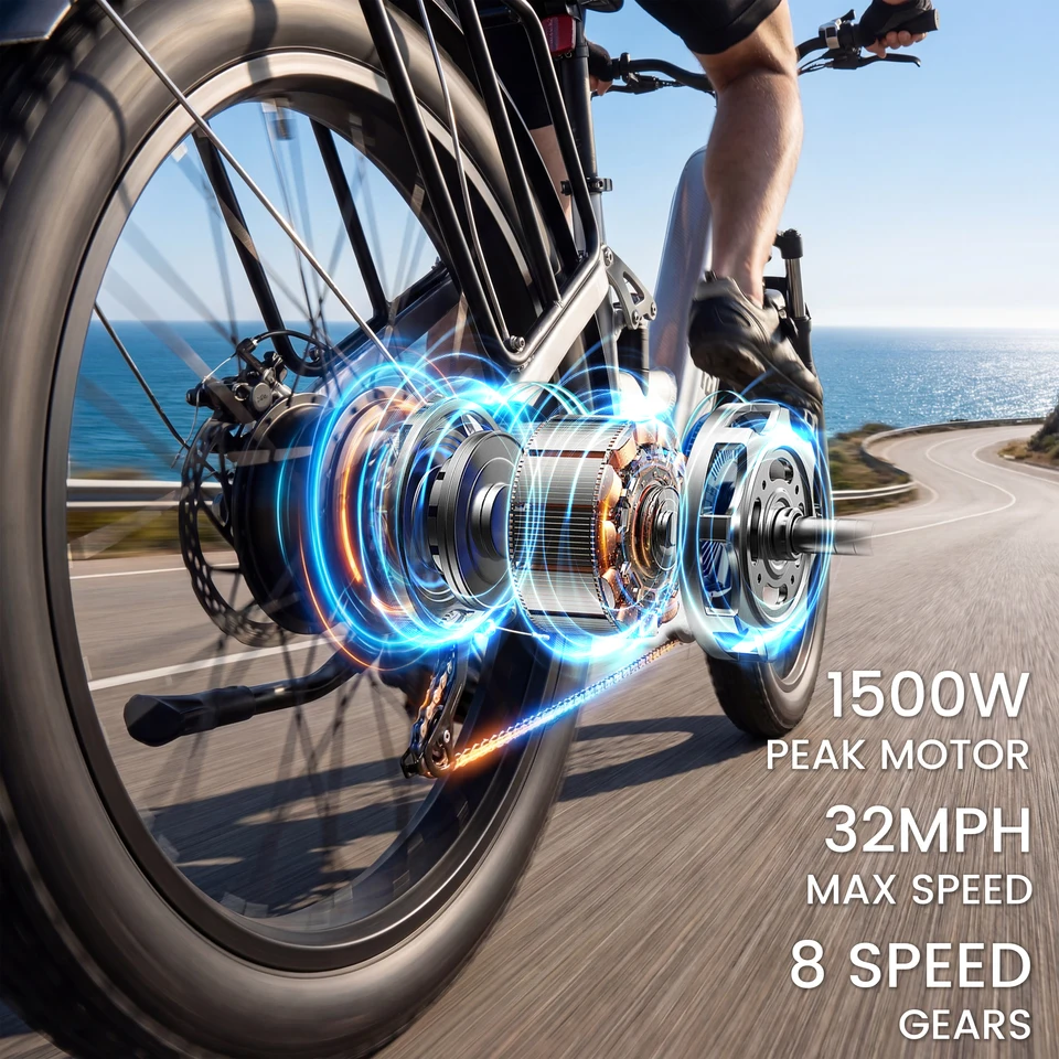ESKUTE C300R-ST - Full Suspensions -  Electric Bike for Adults ，48V20.8Ah Battery Ebike up to 80 Miles, 26x4.0 Fat Tire Step-Through Ebike, 8-Speed, UL2849 E-Bike image 11