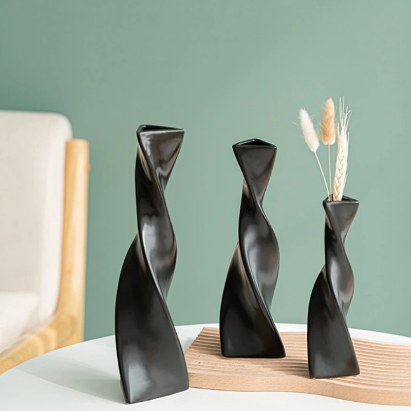 

3Pcs Twisted Planter Slender Skinny Geometric Ceramic Flower Vase Plant Pot for Bedroom Holiday Living Room Office Farmhouse