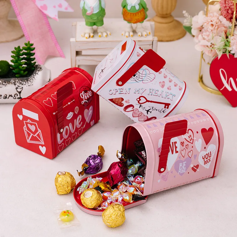 Love Printed Mailbox Tinplate Box for Candy Chocolate Cookies Romantic Envelope Gift Box Home Atmosphere Arrangement Decoration