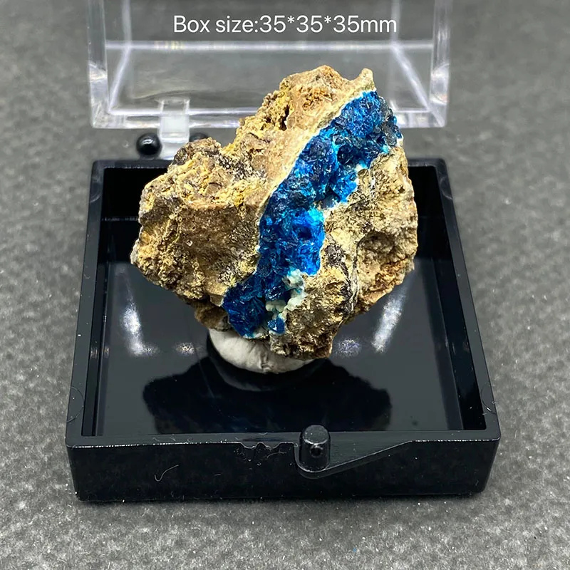 100% natural Blue spherical stibiconite Zinc phosphate copper mineral specimen crystal gemstone collection+Box size:35*35*35mm