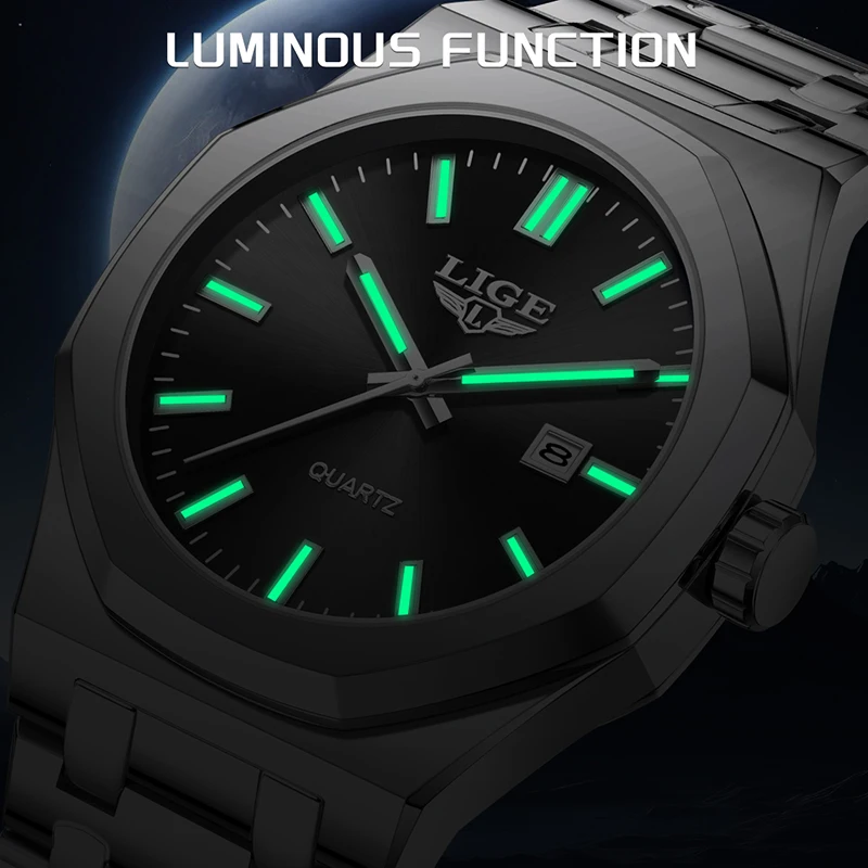 LIGE Men Quartz Wristwatches Stainless Steel Waterproof Sports Watch Men Fashion Military Luminous Watch For Men Reloj Hombre