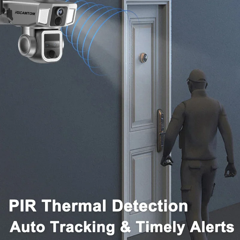 Rscamtom 12MP Solar Beveiligingscamera Draadloos Buiten 10X Zoom Alarm Push Wifi 4G 2 in 1 CCTV Camera