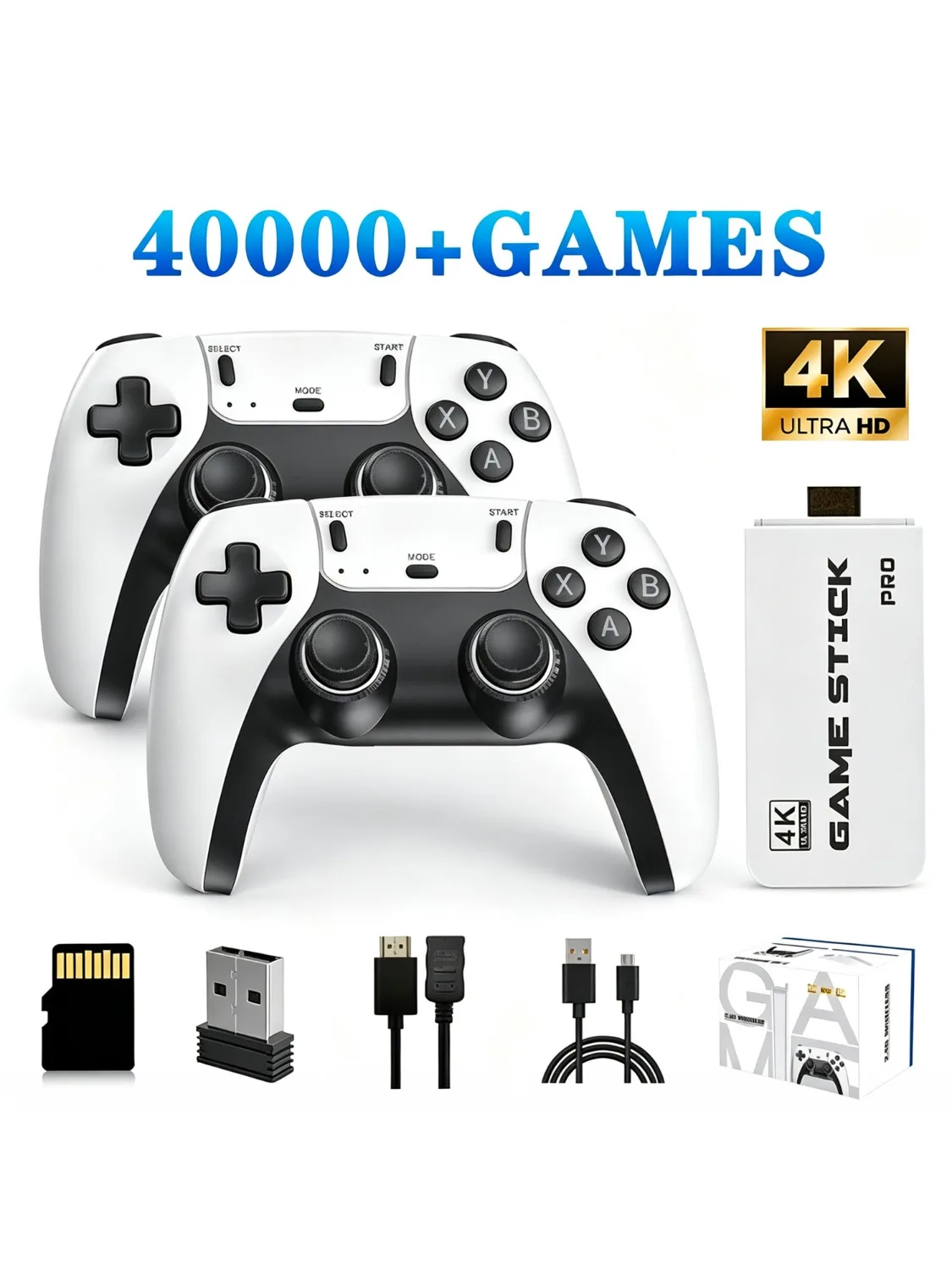 Bezprzewodowa konsola do gier M15 4K z ponad 40 000 grami, kartą TF o pojemności 64 GB i dwoma kontrolerami 2.4G, kompatybilna z grami PS1/Arcade i klasycznymi grami. — 2