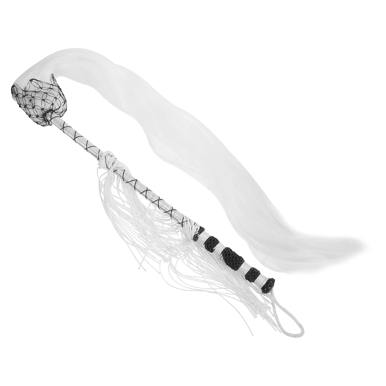 

1pcs Wooden Handle Horsetail Whisk Lightweight Martial Craft White Tassel Home Decor Tai Chi Ornament