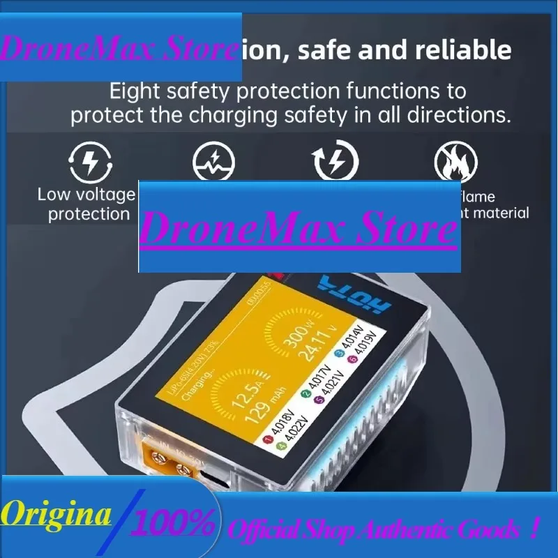 DroMaHOTA T6 Smart Charger DC/PD Dual Input 300W 2.4IPS Supports XT60 And TYPE-C Interfaces Compatible PD3.0 FPV RC Battery Ch