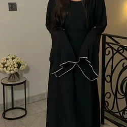 Vestido abaya fino muçulmano para mulheres, manga longa, jellaba de diamantes, vestimenta islâmica, moda de Dubai, ramadã e eid