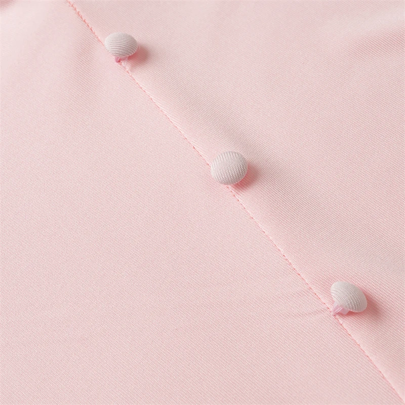 Keyanketian 2025 primavera/outono novo feminino em camadas babados manga alargamento mini vestido assimétrico botões com decote em v vestidos rosa finos