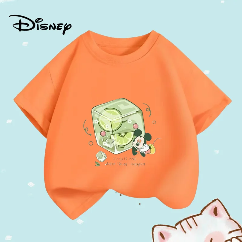

Summer Baby Girls Solid Clothes Kid Boy Disney Mickey Printed Short Sleeve T-shirts Children Cartoon O-Neck Soft Breathable Top