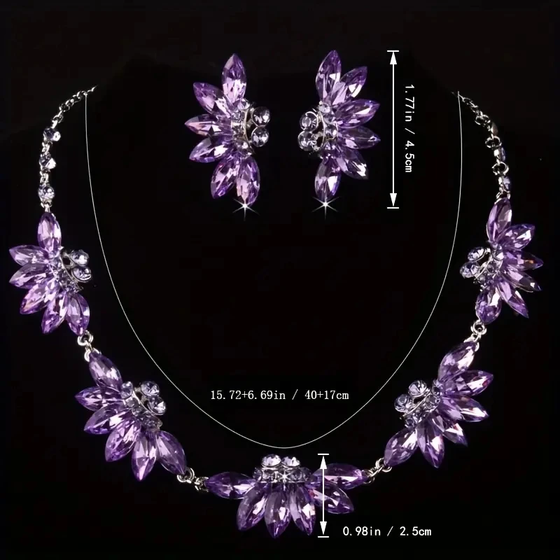 Luxury Elegant Purple Crystal Bridal Accessories Perfect Birthday Gift Shooting Performance Festival Fashion Crown Necklace Set