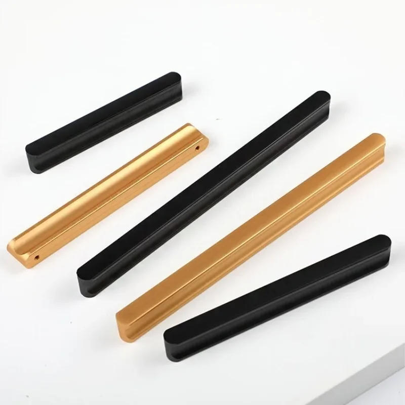 

Modern Minimalist Black Wardrobe Door Handles Gold Aluminium Cabinets Drawer Doors Extended Comfortable Handles