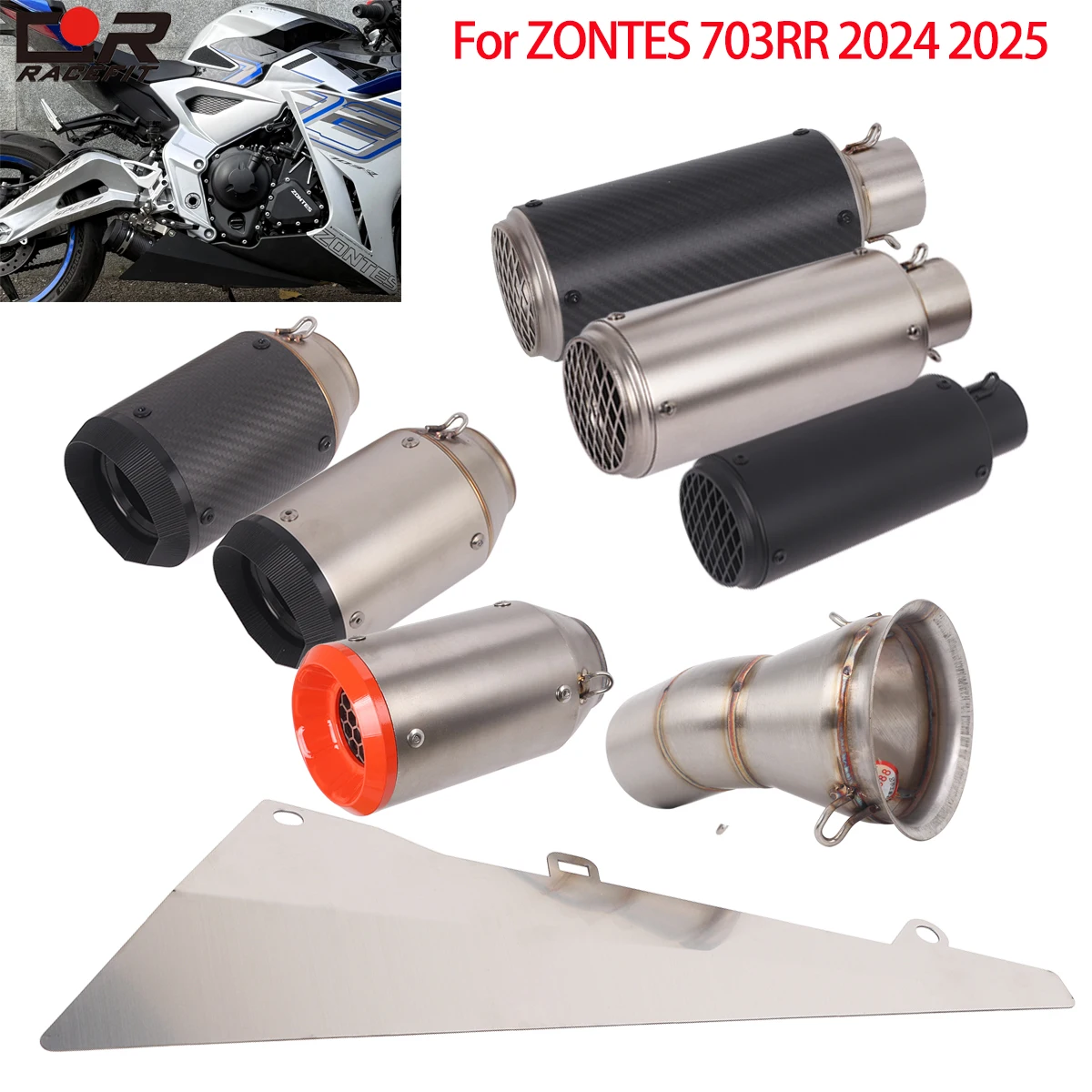 

Motorcycle Exhaust System Pipe For ZONTES 703RR 2024–2025 Escape Muffler Baffle Modified Middle Link Pipe with Bracket