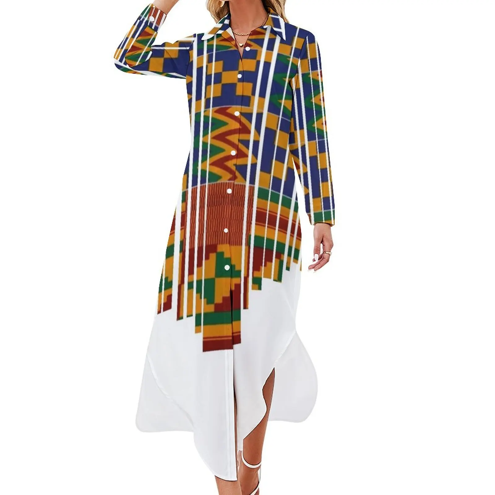 Design kente. Robe chemise à manches longues pour femmes, imprimé africain, vêtements africains, robes de soirée élégantes, jupe d'été