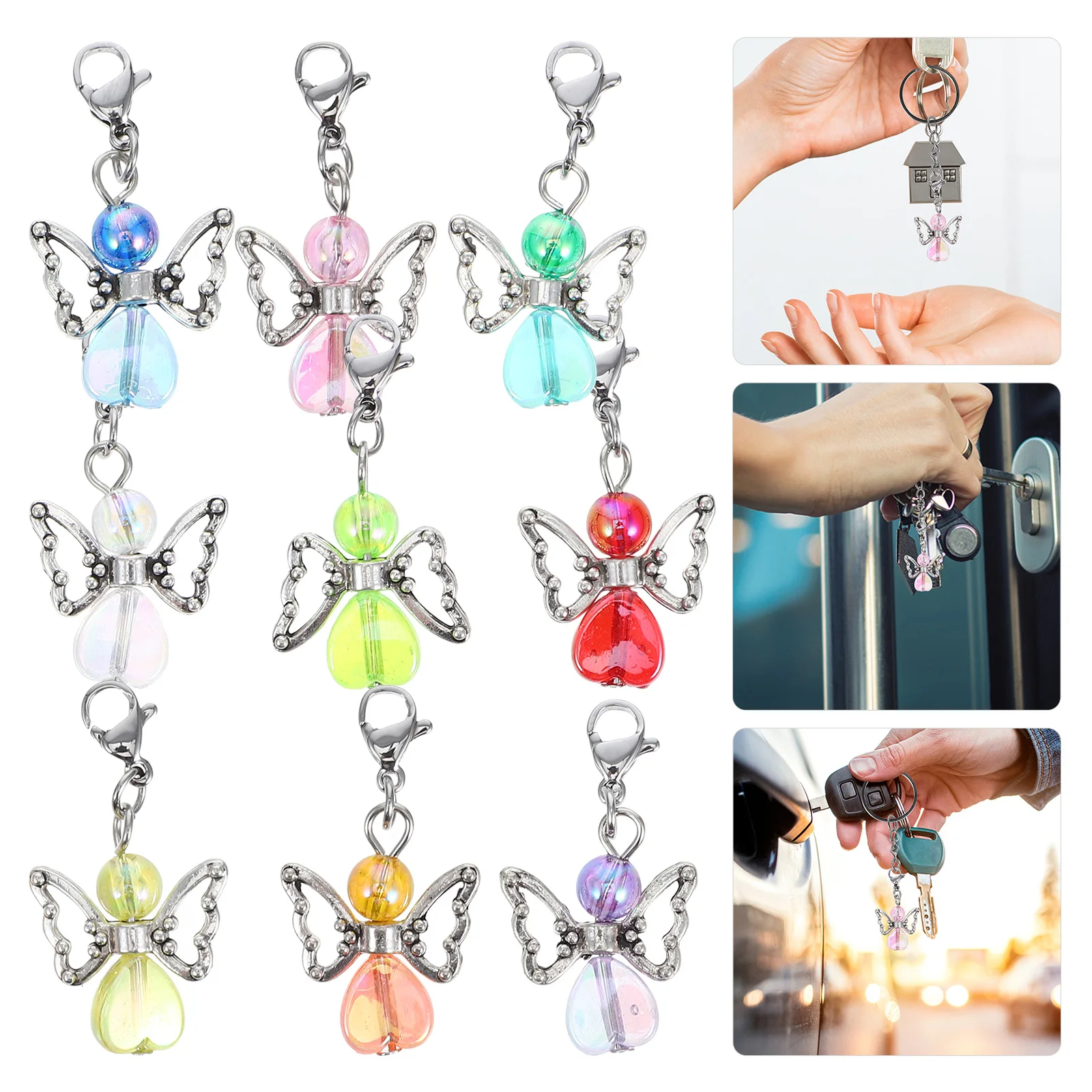 

9pcs Angel Wings Charms Acrylic Heart Bead Diy Jewelry Making Supplies Metal Butterfly Bracelet Necklace Earrings Crafts Heart
