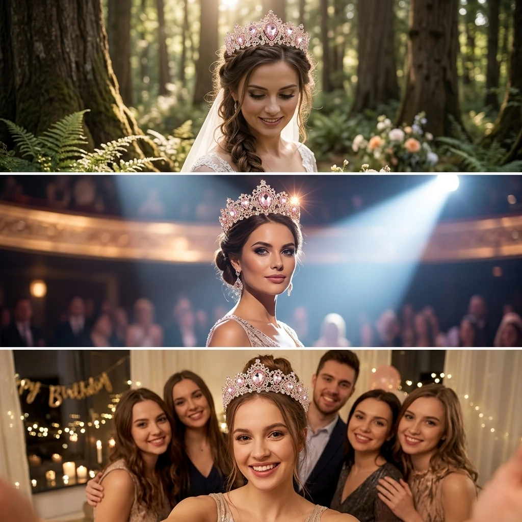 Elegant Tiara Hairband for Bridal Wedding Party Pageant Photo Shoot Pink Alloy Crown Headband Romantic Accessory view 2