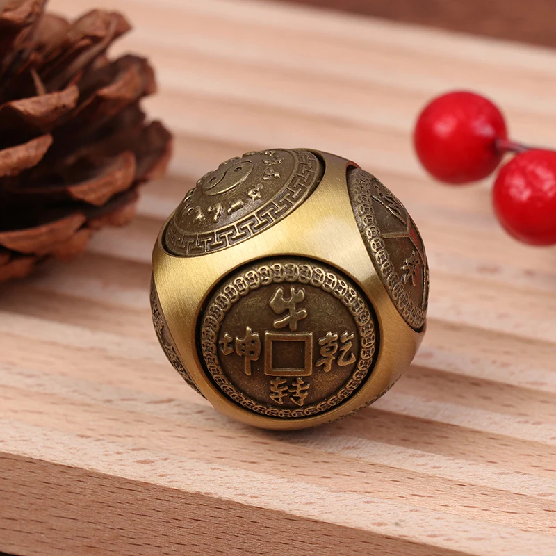 Six-faced Four Blessing Luck Money Fidget Spinner Brass Stress Relief Cube Decompression Ball Crafts