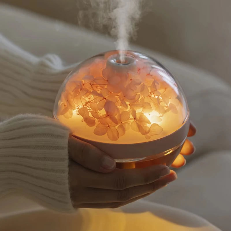 Хрустальный гель, прозрачный домашний ультразвуковой увлажнитель воздуха со свежим цветком, хрустальный мини-прохладный туманообразователь с ночником