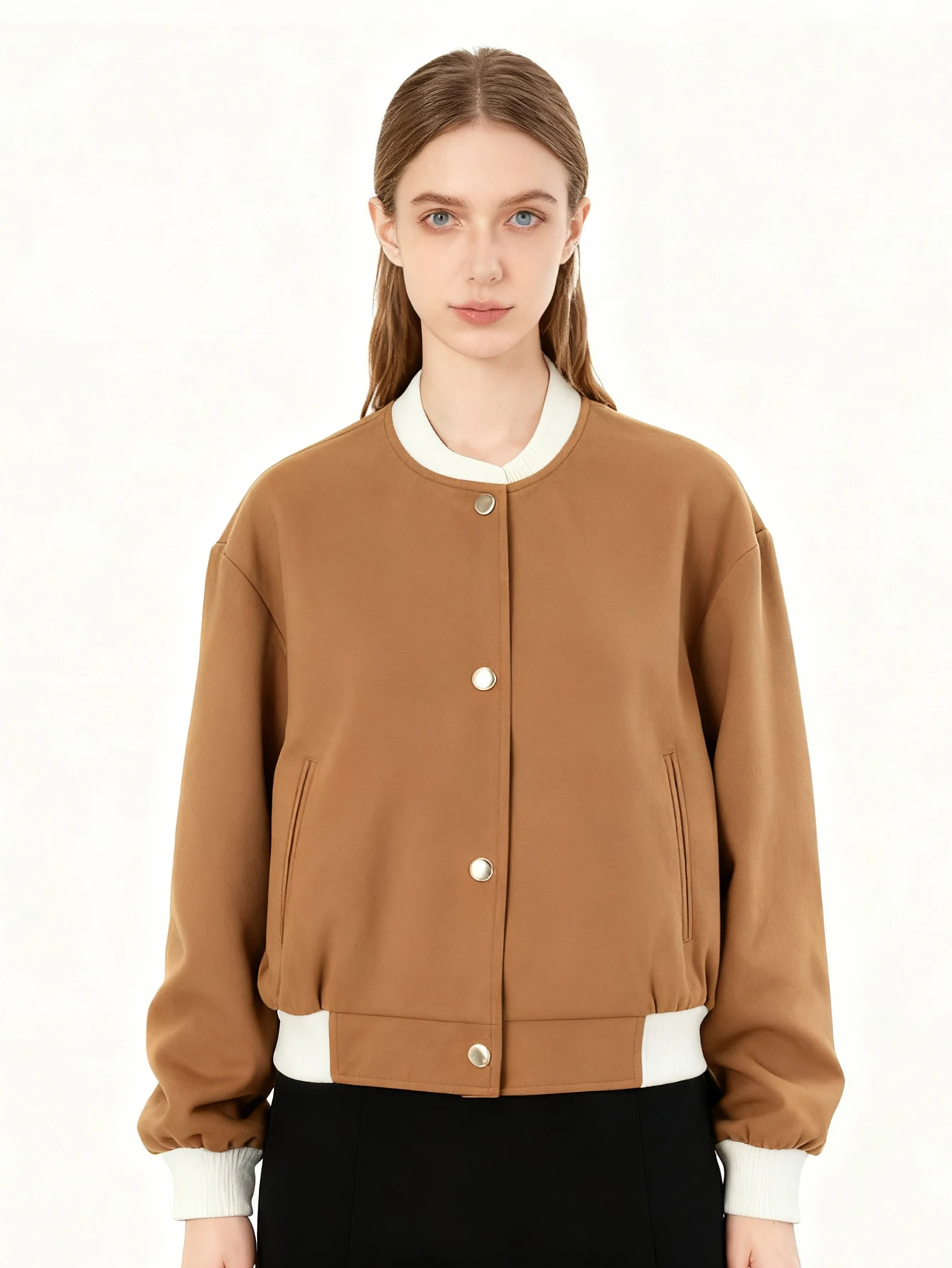 

Осень-зима 2021, европейская и американская женская повседневная ветровка с круглым вырезом и круглым вырезом, летная куртка, куртка