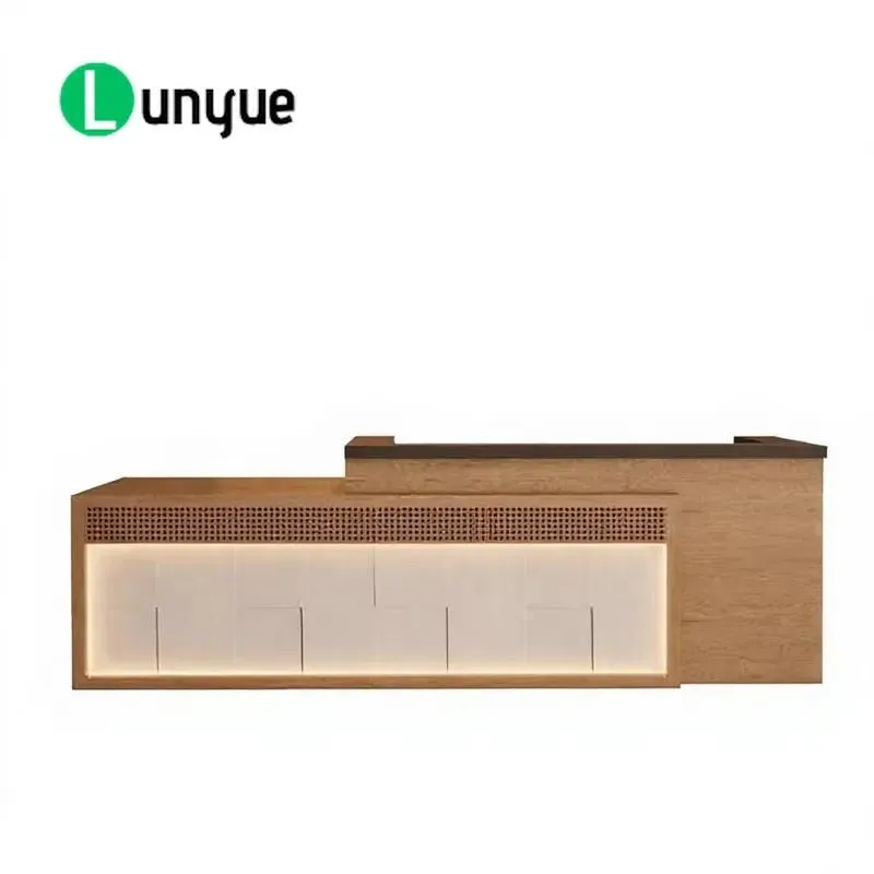 Modern Two Tier Straight Reception Desk with LED Light Custom Size Color Front Counter Table for Hotel Office Lobby Furniture