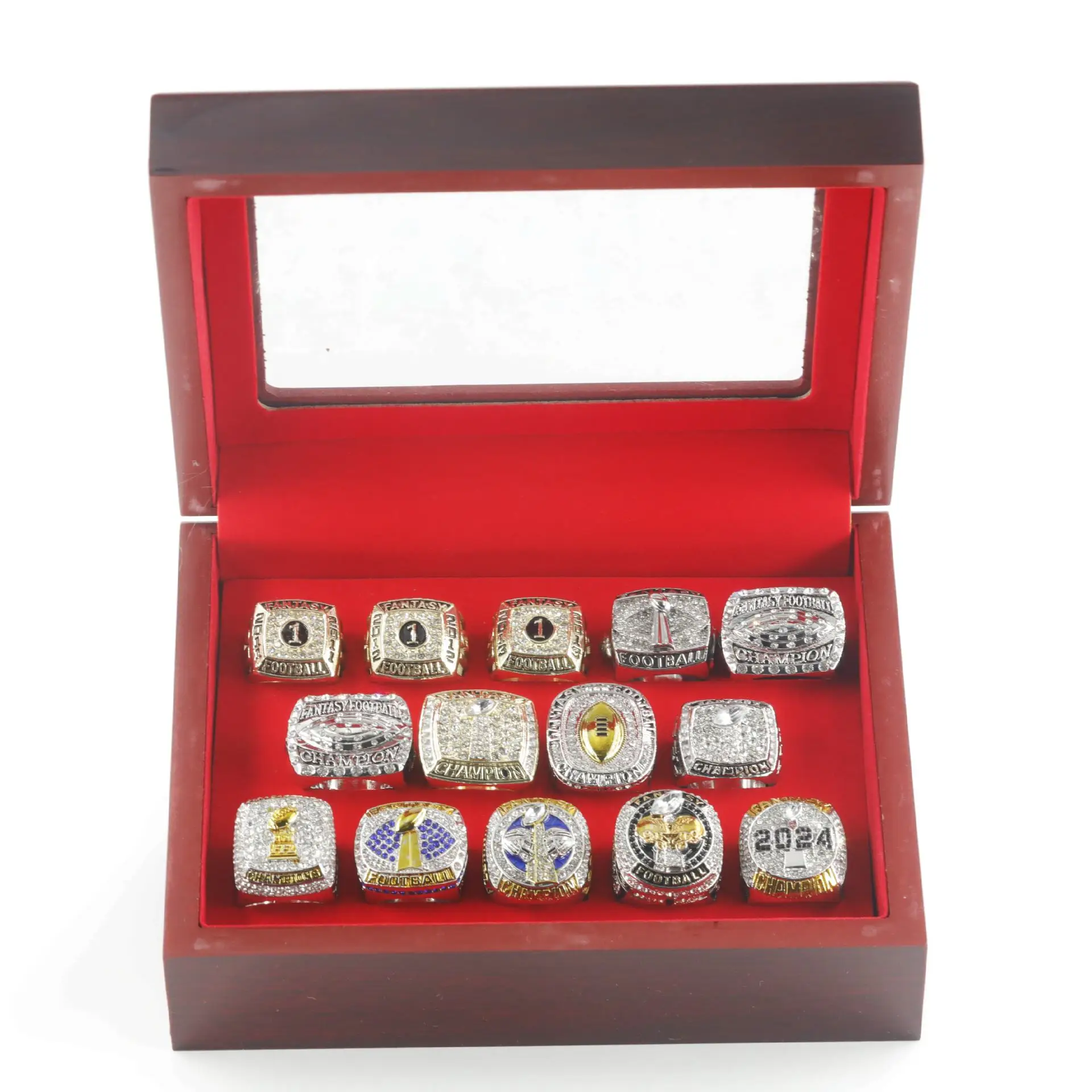14PCS Fantasy Football Rings 2011 to 2024 Championship Rings Collection FFL Championship Trophy for Fans Mens' Souvenir Gift