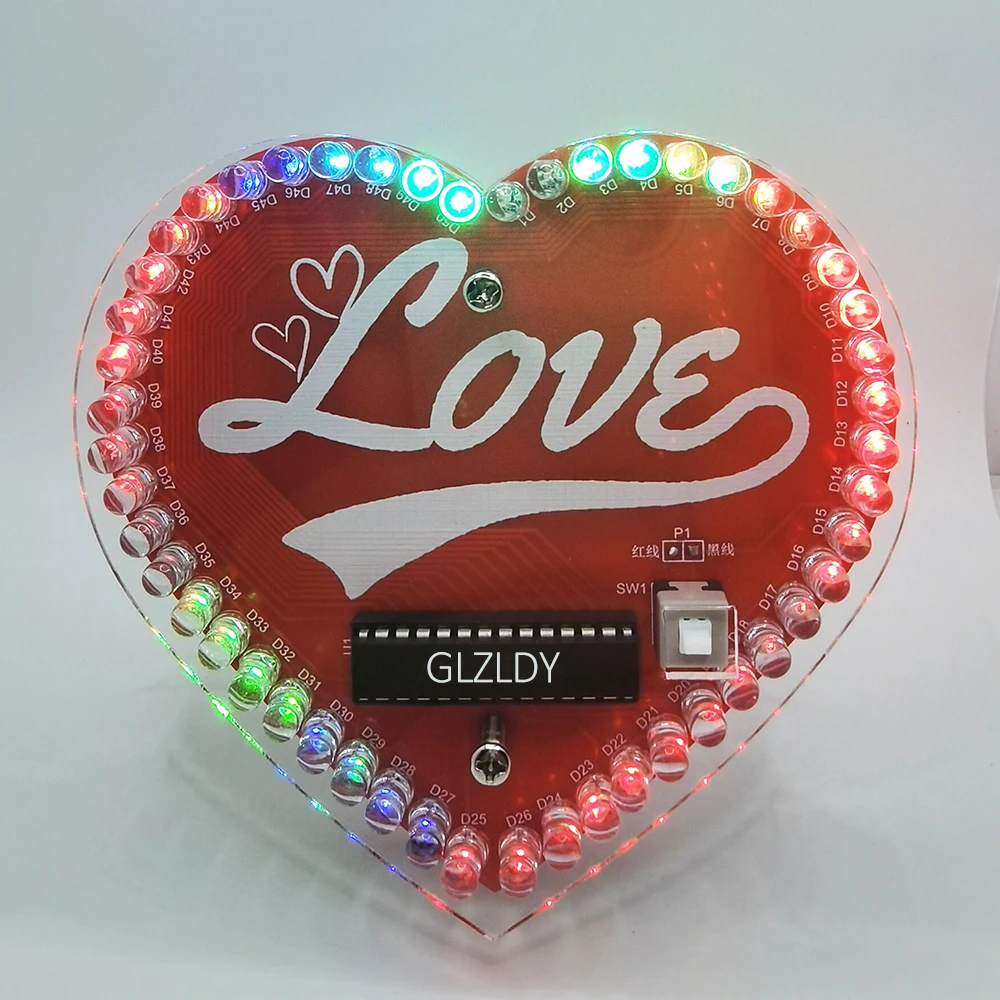 DIY Colorful Heart Shaped 5mm RGB LED Flow Lamp Production Kit DIY LED Flash Kit DIY Learning Kit Microcontroller