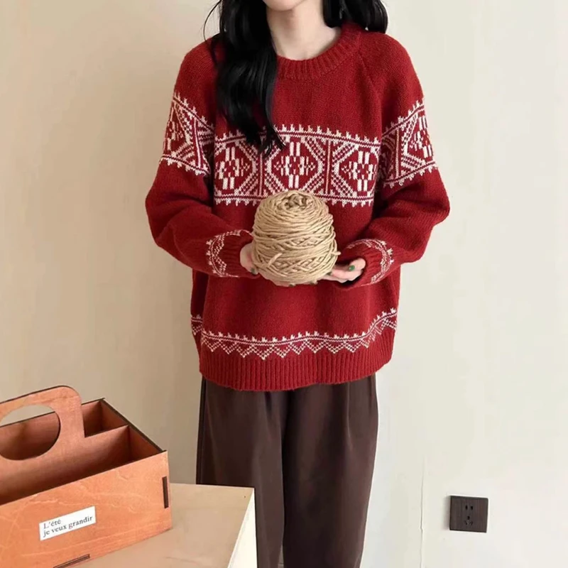 New Autumn Blending Christmas Sweater, Women Long Sleeve O Neck Loose Tops, Mori Girl Vintage Thick Pullover, Winter T4N805CC