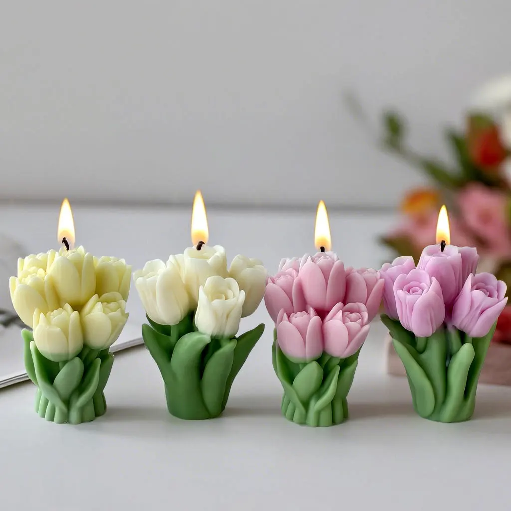 Valentine's Day Gift Tulip Bouquet Silicone Mold DIY Flowers Aroma Candle Molds Handmade Soap Candle Making Supplies