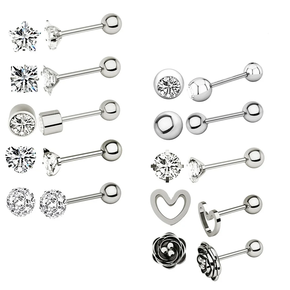 

Zircon Earring Set High Polish Stainless Steel Nose Stud Earrings Piercing Jewelry Gift Idea For Girlfriend