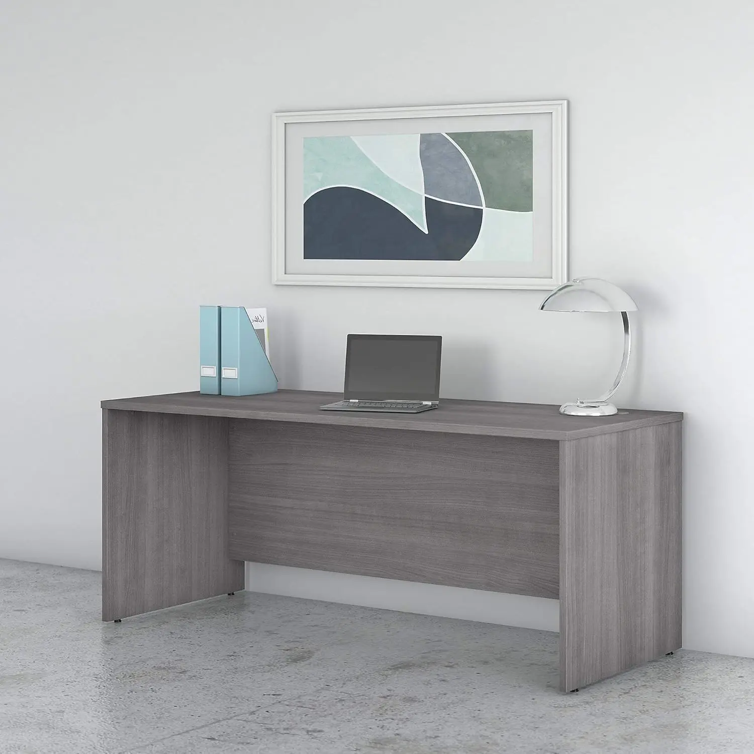 Studio C 72W Computer Desk with Wire Management and Modesty Panel in Platinum Gray, Professional Table f