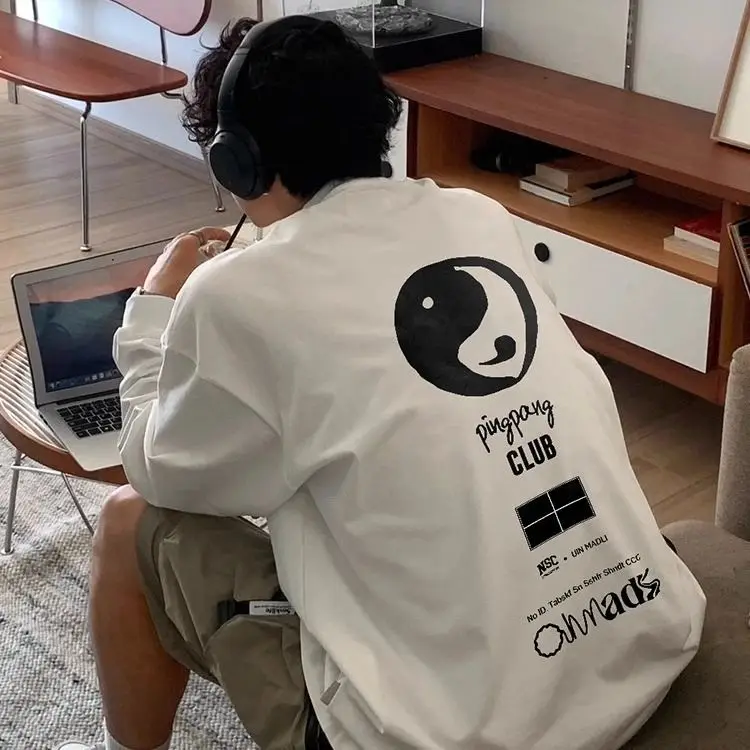 

Trendy Korean Printed Street Long-sleeved Sweatshirt Men's Autumn Y2K Personalized Loose Retro Ins Niche Jacket Casual Top