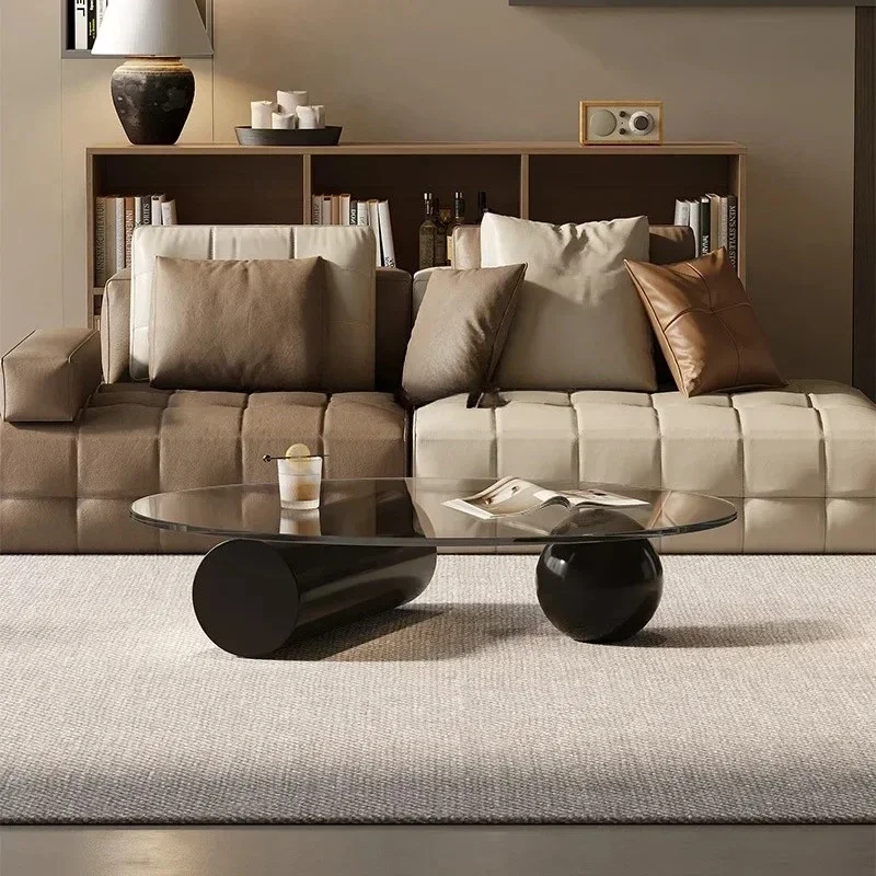 

yh Italian style, glass coffee table, sofa edge oval household tea table, transparent tempered glass
