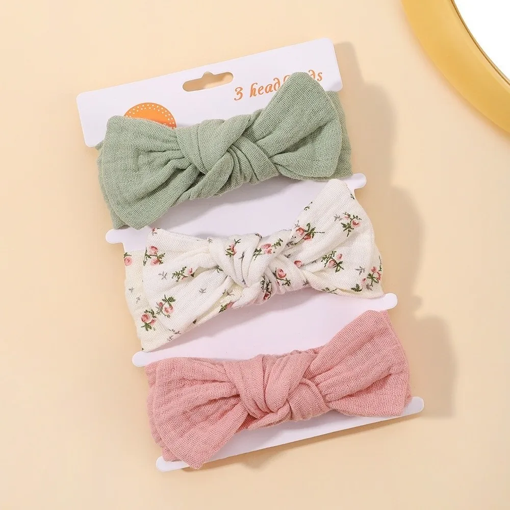 3Pcs/Set Cotton Headband Set Knit Fabric Bow Knot Design Infant Hair Accessories Rainbow Print Elastic Band Newborn Hair Bands