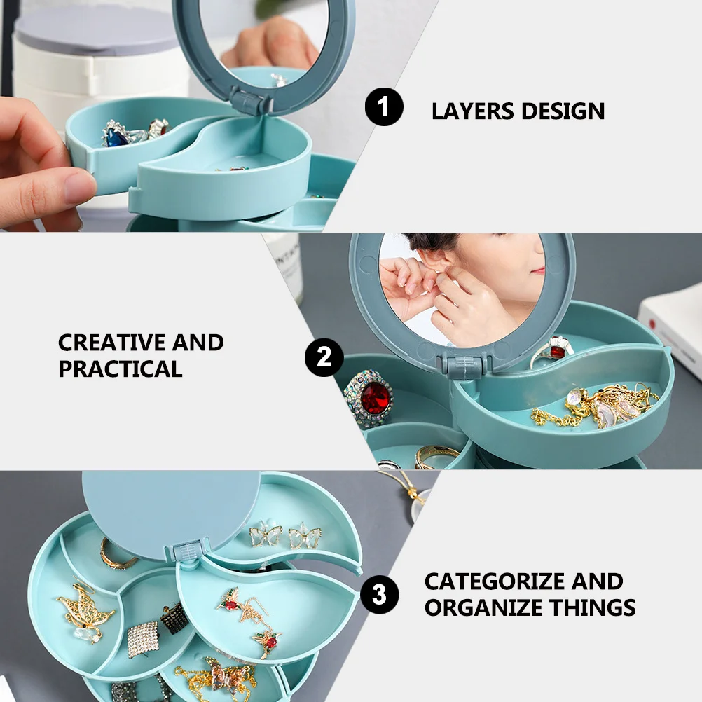Jewelry Box Multilayer Rotating Organizer 360° Turntable Dustproof Storage For Necklace Earring Ring Bracelet Jewelry Case