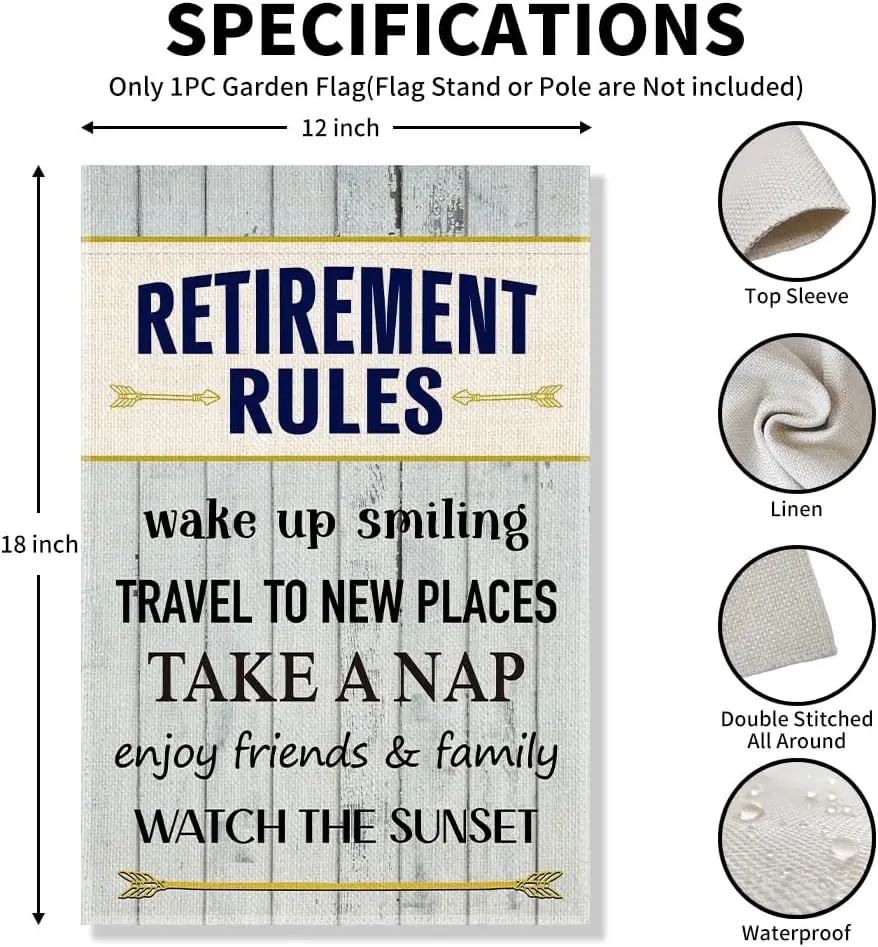 Retirement Rules Garden Flag, Funny Retirement Flag Gifts for Retired Nurse Teacher, Goodbye Tension Hello Pension Banner, I yyi