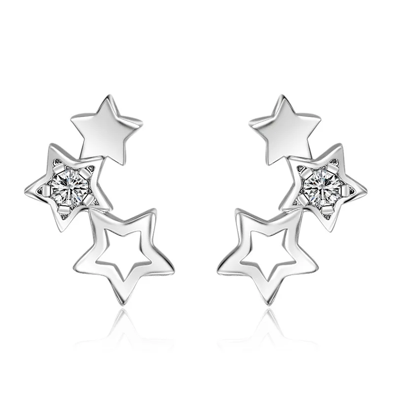 Fanqieliu Real 925 Sterling Silver Star Pendant Necklace Crystal Earrings Chain Bracelets Jewelry Sets For Women Trendy FQL23078