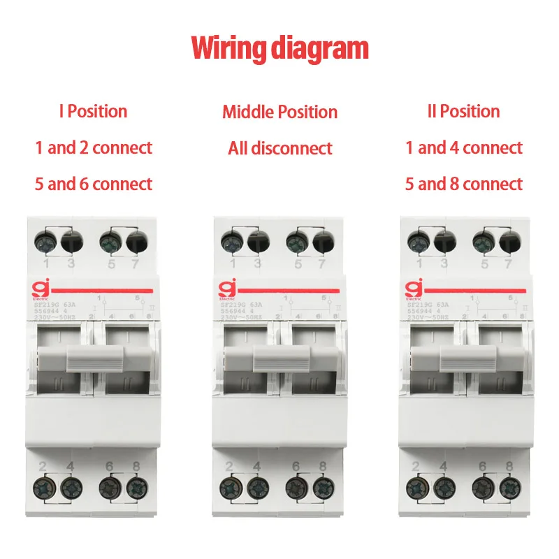 이중 전원 절연 수동 전송 스위치 인터록 회로 차단기, 2P 63A MTS AC 40A 230V 400V, 1-0-2 Din 레일 분리