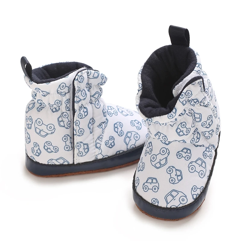 Baby Bootie-calcetines con estampado de coche para bebé, zapatillas cálidas de invierno para primeros pasos, con suelas de pinza